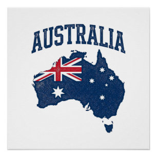 Australia Flag Map Vintage Distressed Graphic_1 Poster