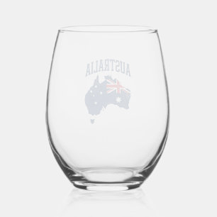 Australia Flag Map Vintage Distressed Graphic_1 Stemless Wine Glass