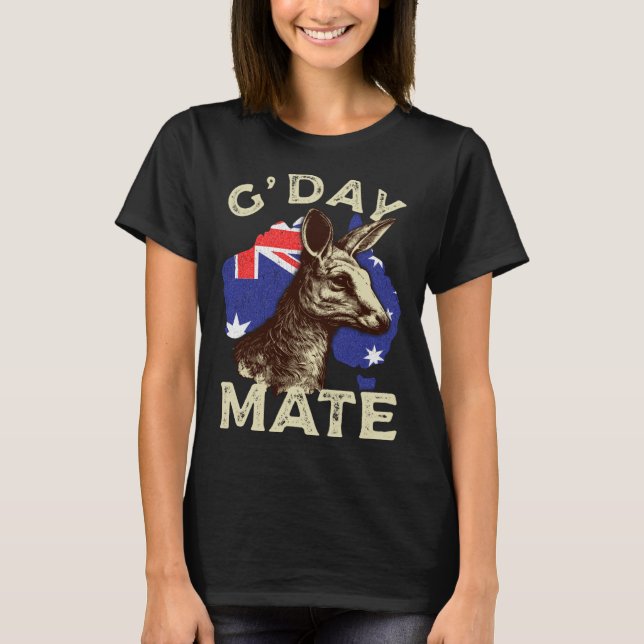 Australia G day Mate Kangaroo Aussie Australian Fl T-Shirt (Front)