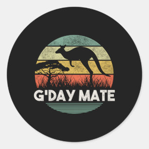 Australia G'Day Mate Kangaroo Australian Classic Round Sticker