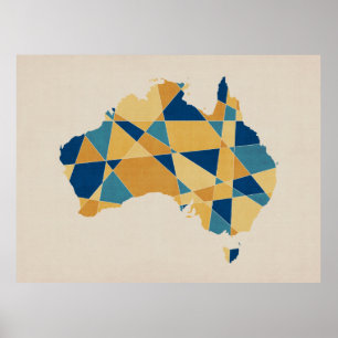 Australia Geometric Retro Map Poster