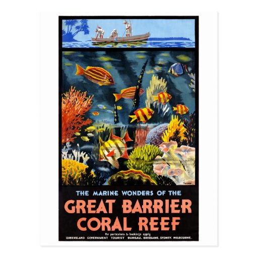 Image of Australia Great Barrier Coral Reef Vintage Poster Postcard
