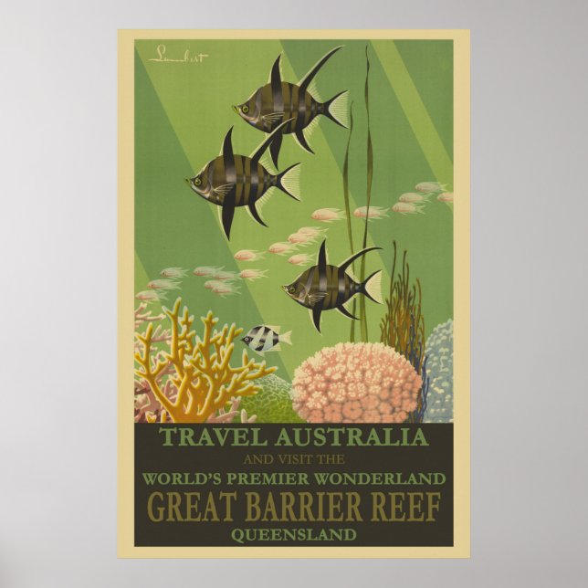 Australia Great Barrier Reef Vintage Travel Poster (Front)