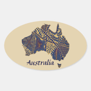 Australia Hand Drawn Decorative Doodle Map Oval Sticker
