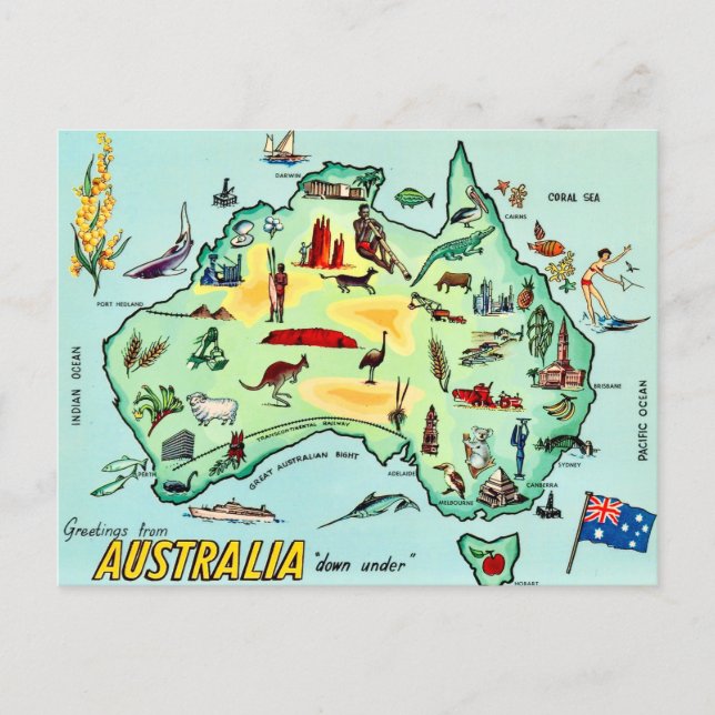 Australia Illustrated Map Postcard (Front)