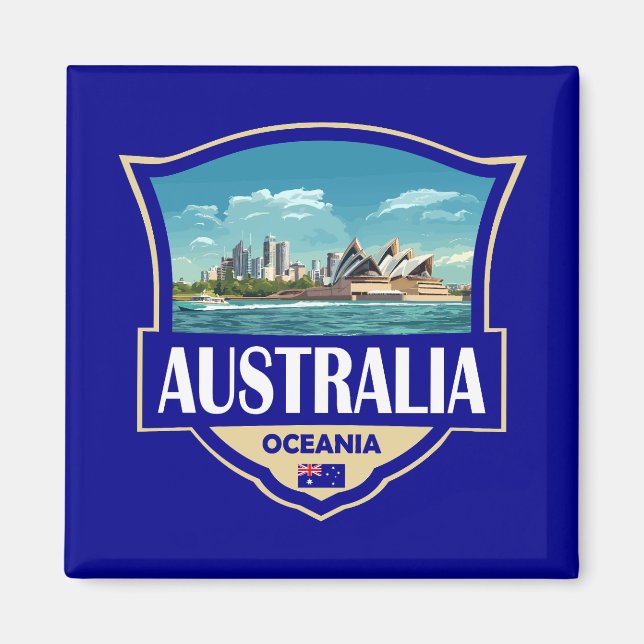 Australia Illustration Retro Badge Magnet (Front)