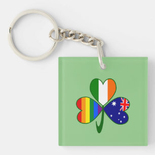 Australia Ireland Gay Pride Shamrock Key Ring