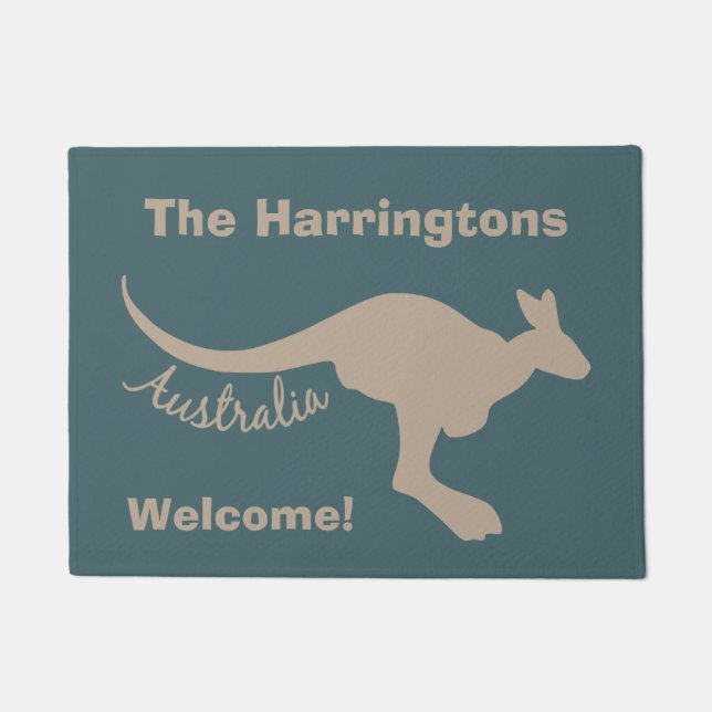 Australia Kangaroo custom text & colour door mat (Front)