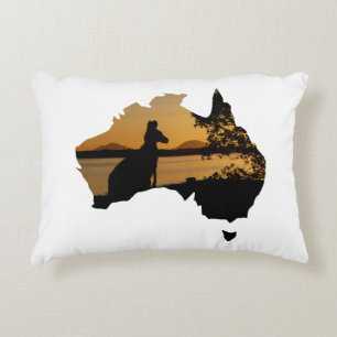 Australia Kangaroo Sunset, Black, Gold & White Decorative Cushion