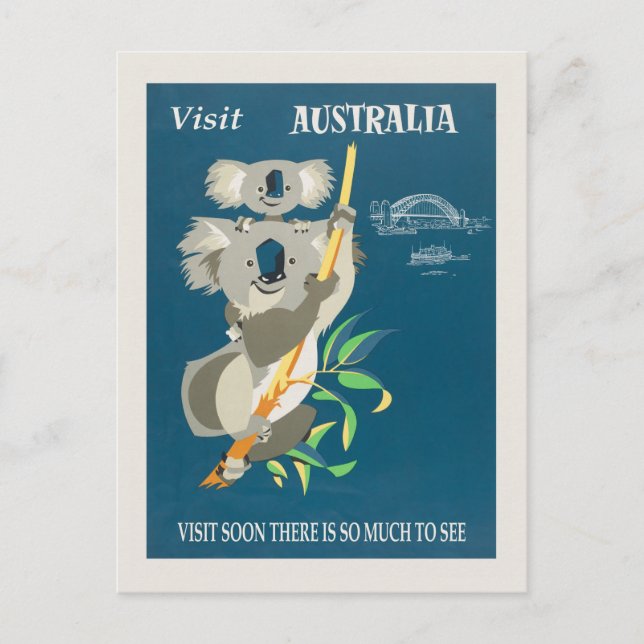 Australia Koala Bear Vintage Travel Poster Postcard (Front)