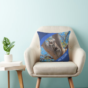 Australia Koala in a Tree, Custom Blue Accent Cushion