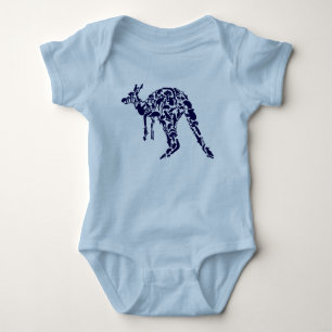 Australia Land Down Under Kangaroo Animal Blue Baby Bodysuit