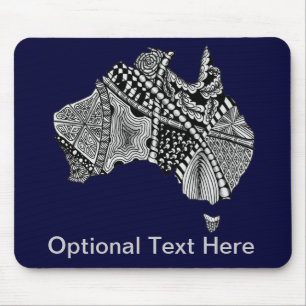 Australia Map Doodle Art Black and White Mouse Mat