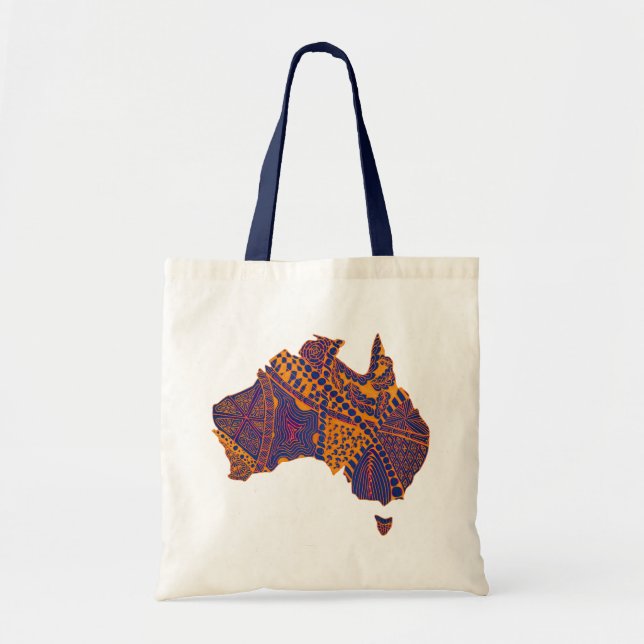 Australia Map Doodle Orange Purple Large Tote Bag (Front)