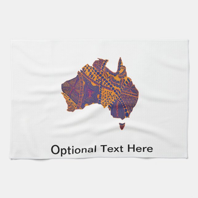 Australia Map Doodle Orange Purple Tea Towel (Horizontal)