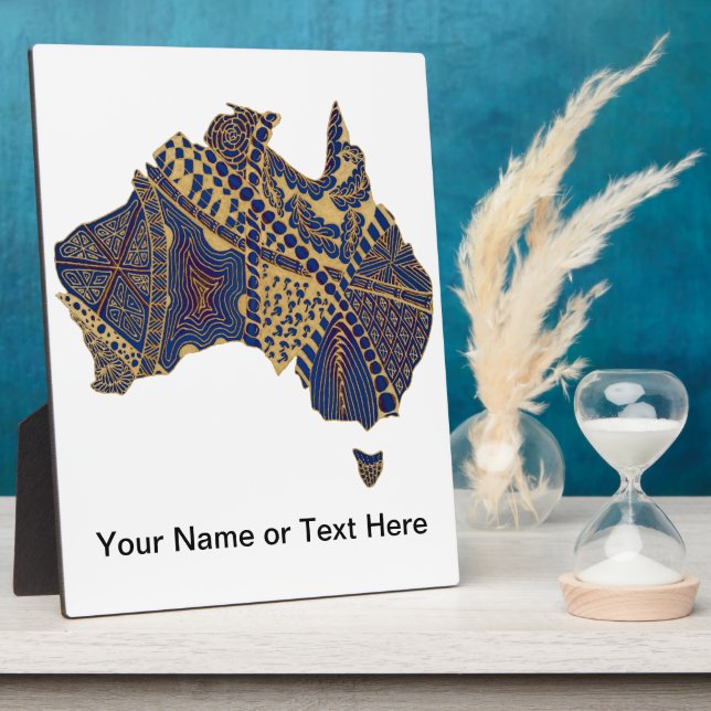 Australia Map Doodle Tan Red Blue Plaque (Side)