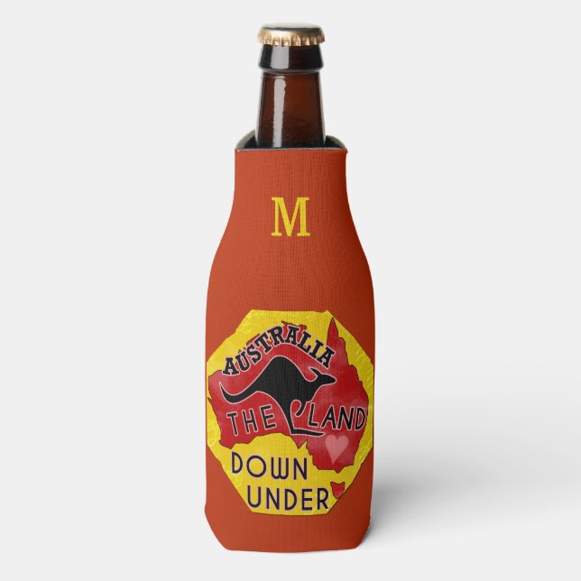 Australia Map Land Down Under Kangaroo Monogram Bottle Cooler (Bottle Front)