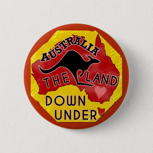 Australia Map Land Down Under with Kangaroo Retro 6 Cm Round Badge