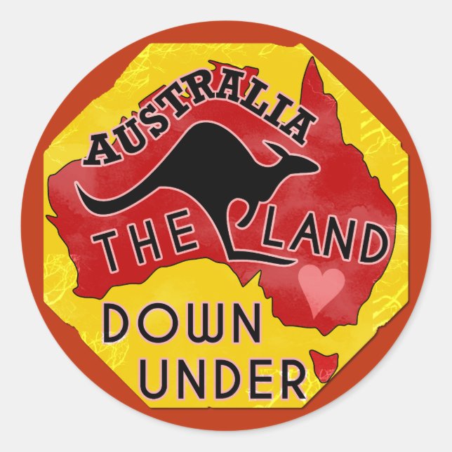 Australia Map Land Down Under with Kangaroo Retro Classic Round Sticker (Front)