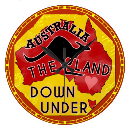Image of Australia Map Land Down Under with Kangaroo Retro Large Clock
