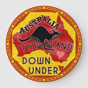 Australia Map Land Down Under with Kangaroo Retro Large Clock