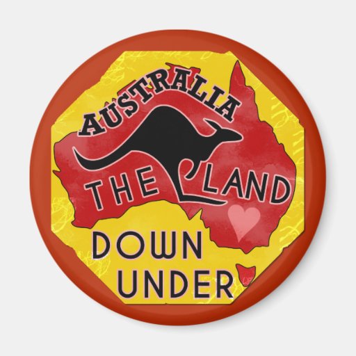 Image of Australia Map Land Down Under with Kangaroo Retro Magnet