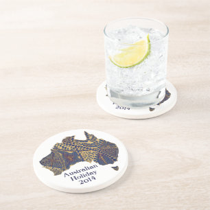 Australia Map Tan-Blue-Red Coaster