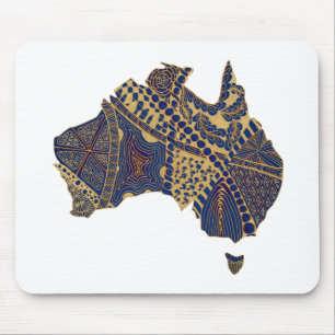 Australia Map Tan-Blue-Red Mouse Mat
