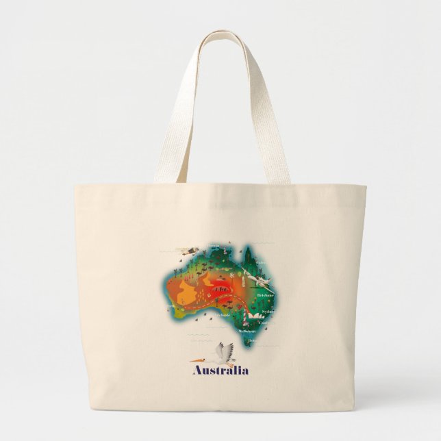 Australia Map Travel poster Large Tote Bag (Front)