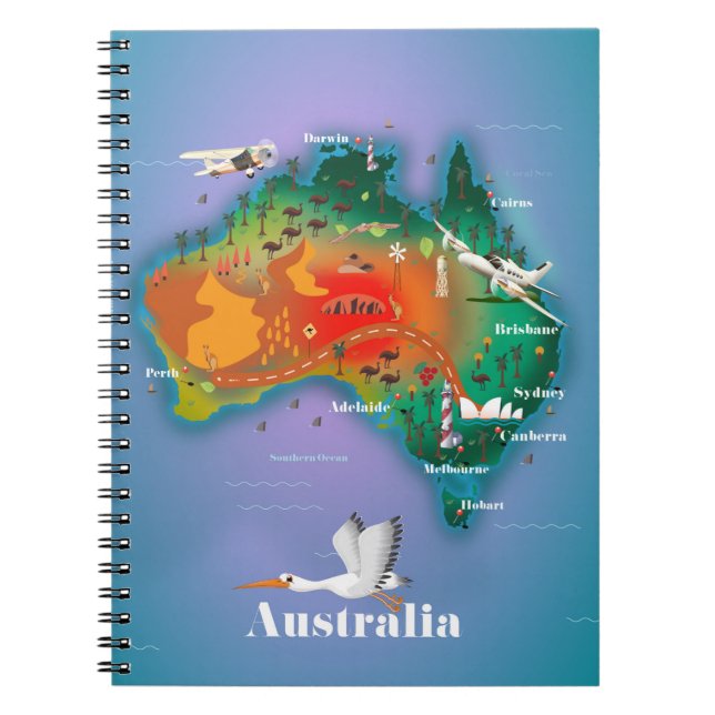 Australia Map Travel poster Notebook (Front)