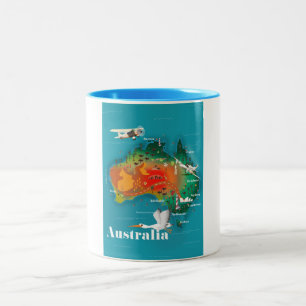 Australia Map Travel poster Two-Tone Coffee Mug