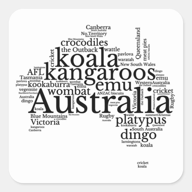 Australia Map Word Art Tote Bag Square Sticker (Front)
