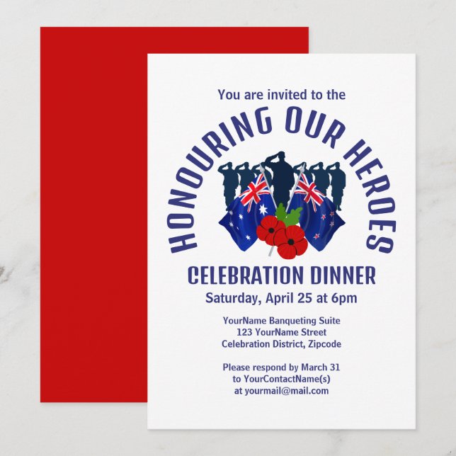 Australia New Zealand AC REMEMBRANCE Dinner Invitation (Front/Back)