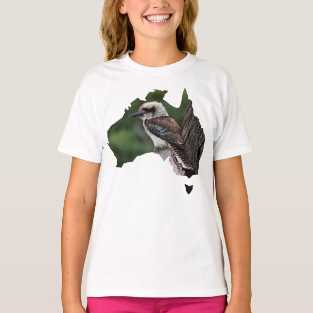 Australia Outline Laughing Kookaburra in a Tree T-Shirt (Front)