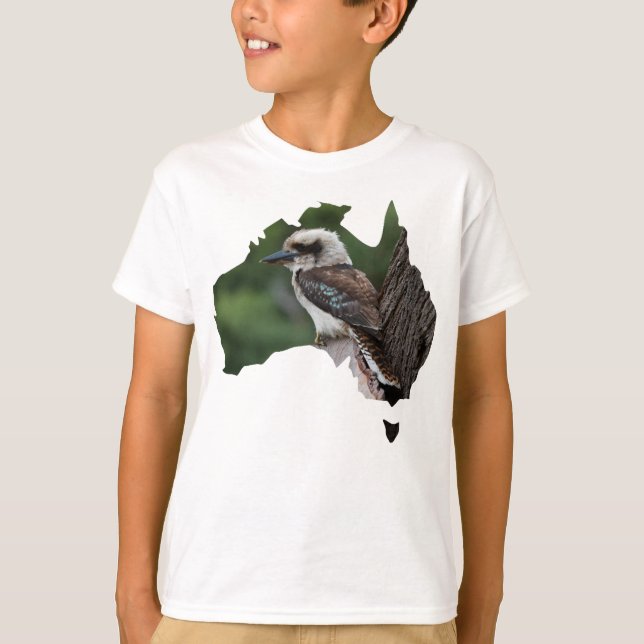 Australia Outline Laughing Kookaburra in a Tree T-Shirt (Front)