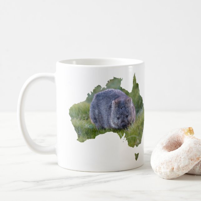 Australia Outline Shape Cute Wombat Tasmania Coffee Mug (With Donut)