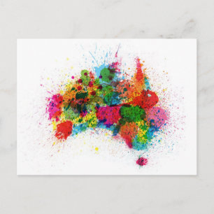 Australia Paint Splashes Map Postcard