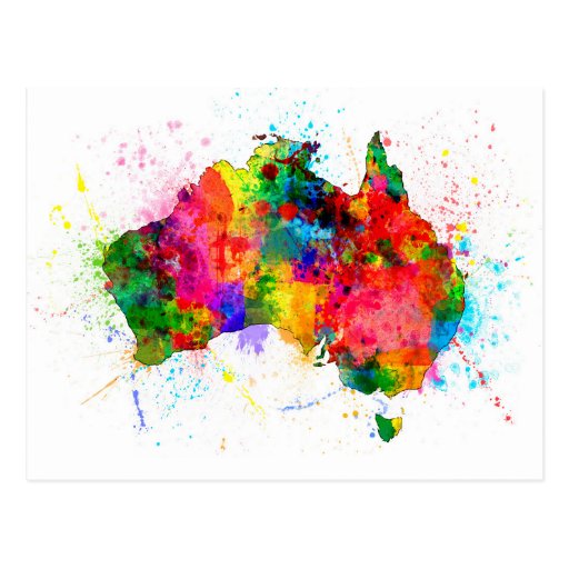 Image of Australia Paint Splashes Map Postcard