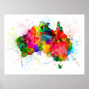 Australia Paint Splashes Map Poster