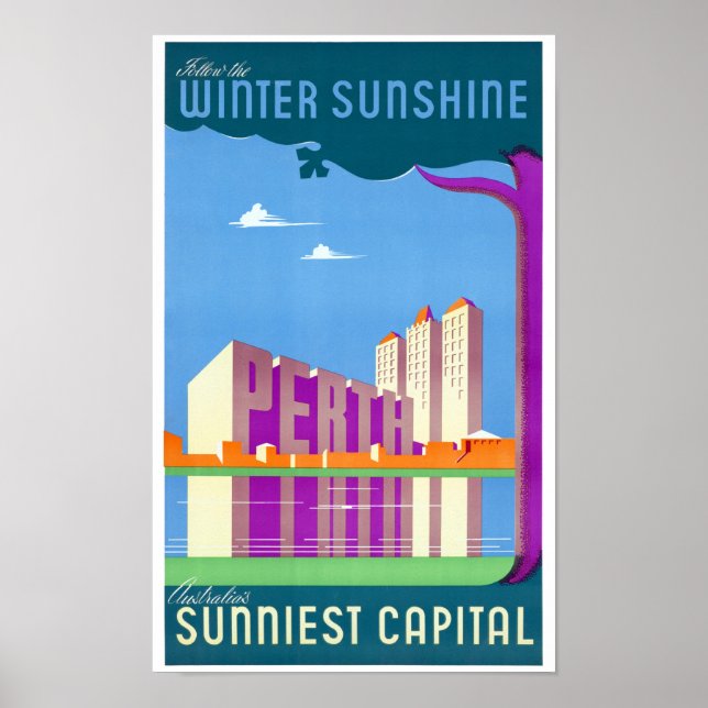 Australia Perth Restored Vintage Travel Poster (Front)