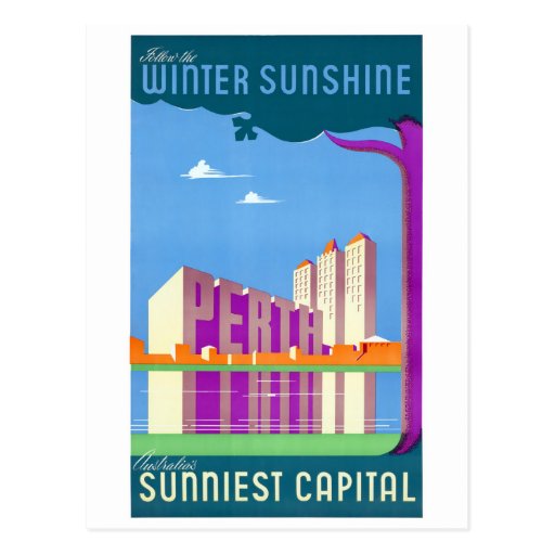 Image of Australia Perth Restored Vintage Travel Poster Postcard