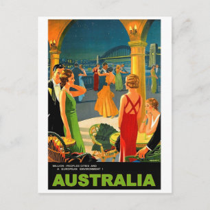 Australia, romantic evening party, vintage travel postcard