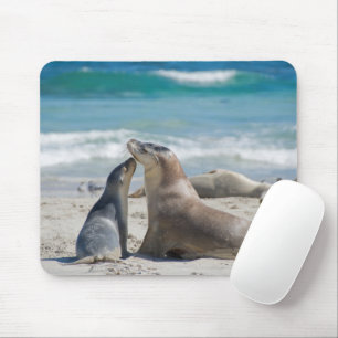 Australia Sea Lion with baby pup on the Beach Mouse Mat