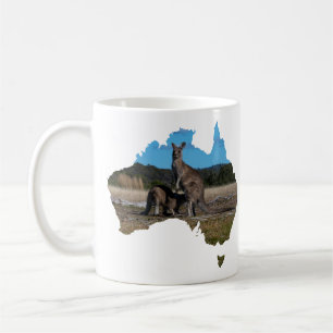 Australia Shape Kangaroo with baby joey Coffee Mug
