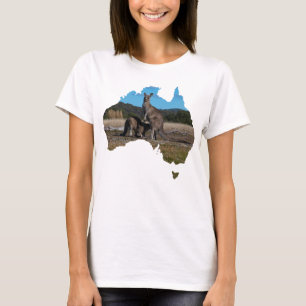Australia Shape Kangaroo with baby joey T-Shirt