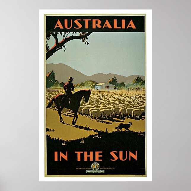 Australia Sheep Farm Vintage Travel Poster (Front)