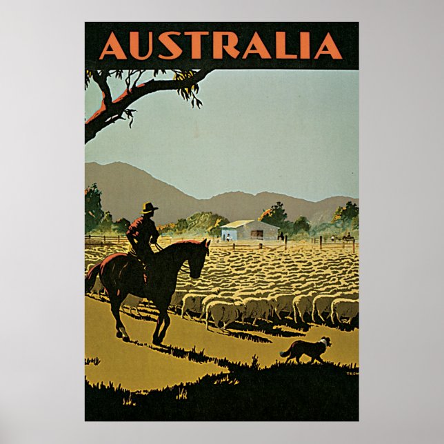 Australia Sheep Farm Vintage Travel Poster (Front)