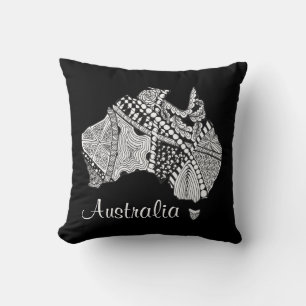 Australia Souvenir Map Art Black and White Cushion