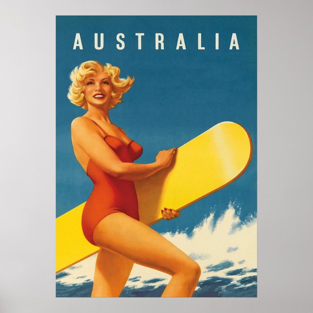 Australia Surfer Retro Vintage Travel Poster (Front)
