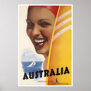 Australia Surfing Art Travel Poster Australian
